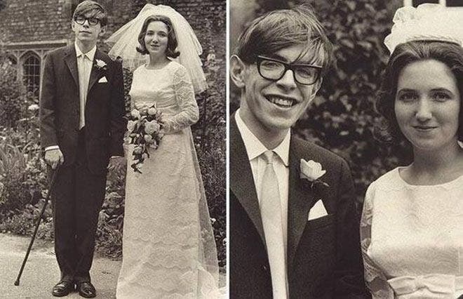 Stephen Hawking and first wife Jane Wilde on wedding day