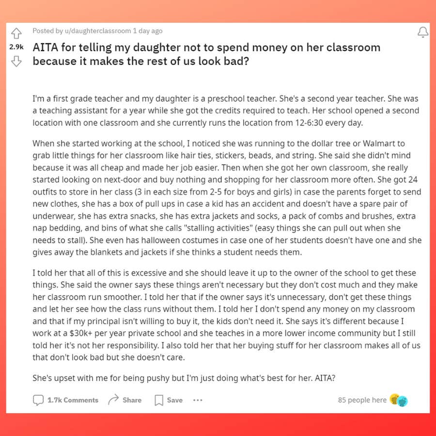 mom tells her teacher daughter she&#039;s making other educators look bad by buying unnecessary items for her classroom