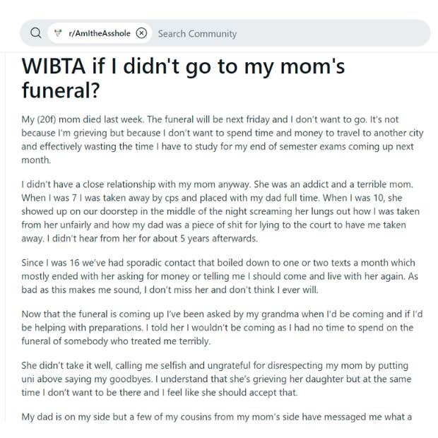 daughter won&#039;t go to mom&#039;s funeral