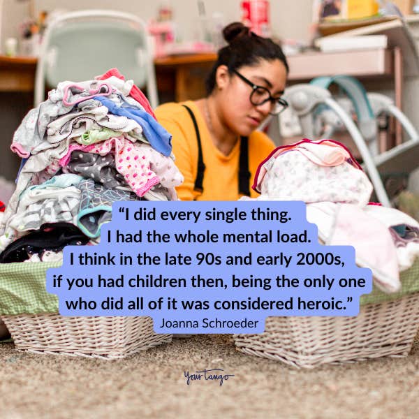 Joanna Schroeder quote over photo of mom folding laundry