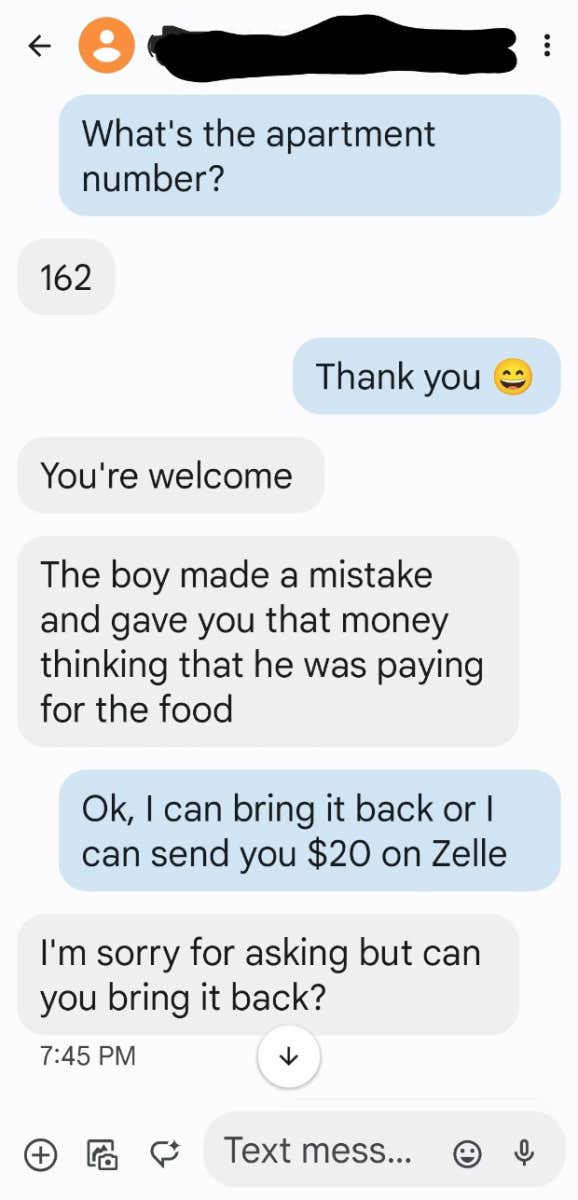 doordash driver asked to give back tip given by mistake
