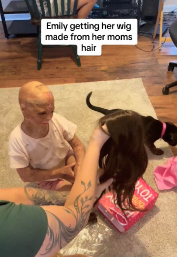 little girl receives wig made from mom&#039;s hair