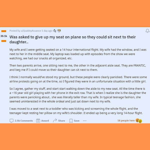 reddit post was asked to give up seat on plane
