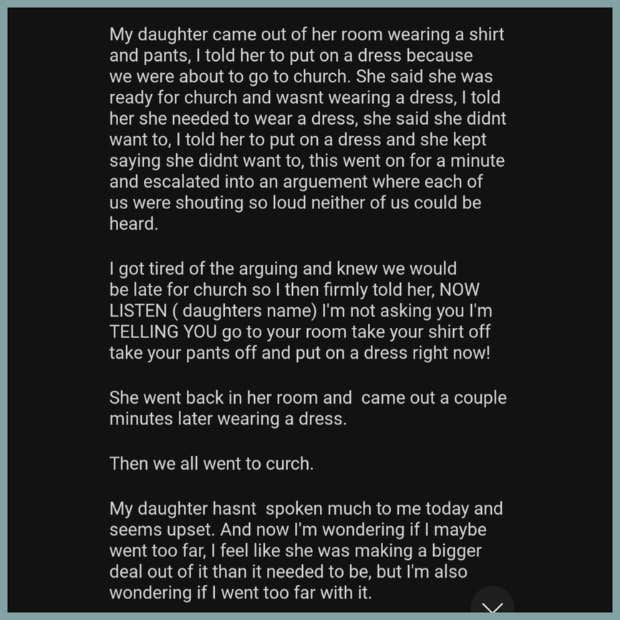 mom forces tomboy daughter to wear dress to church