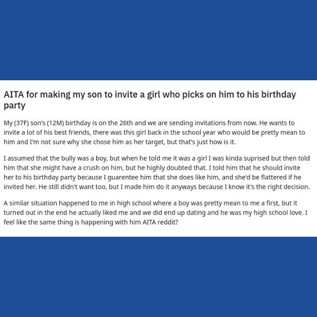 mom forces her son to invite his bully to his birthday party