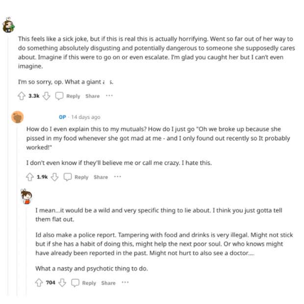 girlfriend pees in boyfriend&#039;s food reddit comments