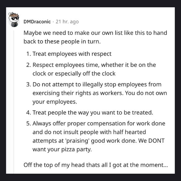 hr rep&#039;s suggestion list asking employees to do extra work