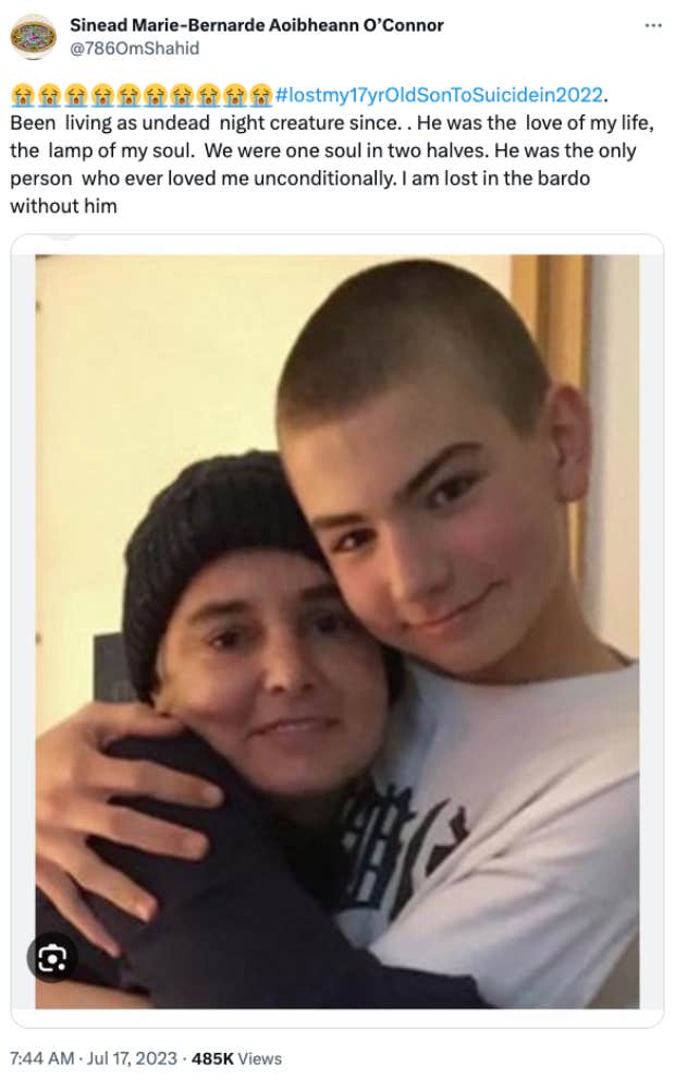 one of sinead o&#039;connor&#039;s final tweets about her son&#039;s suicide