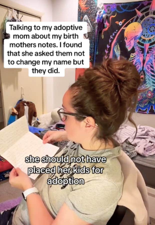 TikTok user reads her biological mother&#039;s notes while discussing the details of her adoption with her adoptive mother.