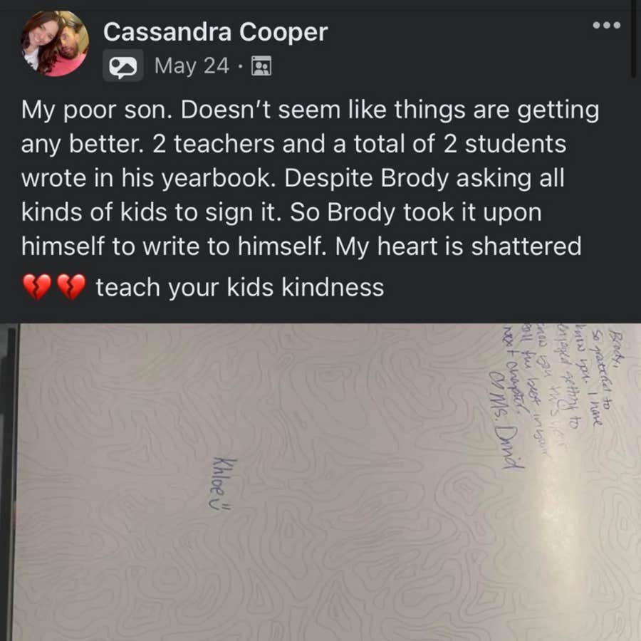 Mother Took Matters Into Her Own Hands When Kids Refused To Sign Her Sons Yearbook