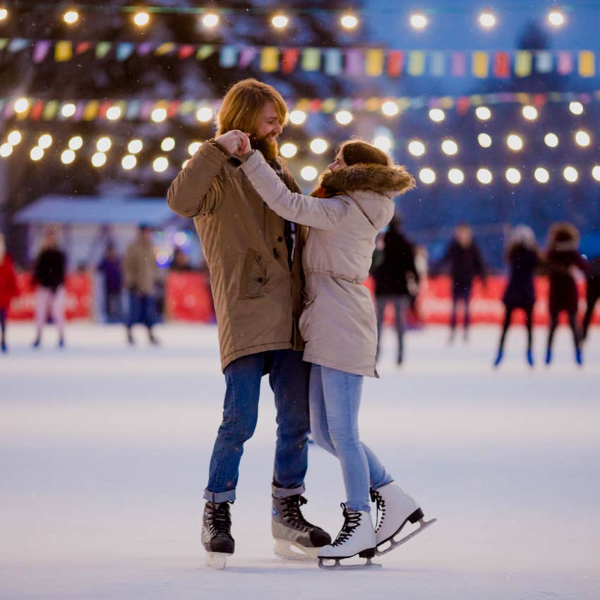 Couple ice skating date night