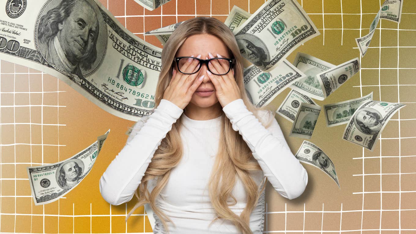 money confidence was hacked--money falling, guilt woman