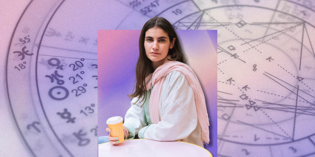woman with coffee cup and birth chart
