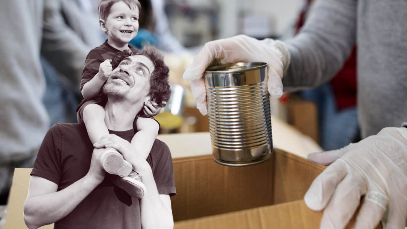 father, children, food bank
