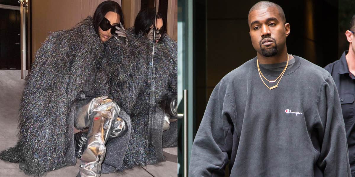 Kim Kardashian tinsel coat and Kanye West