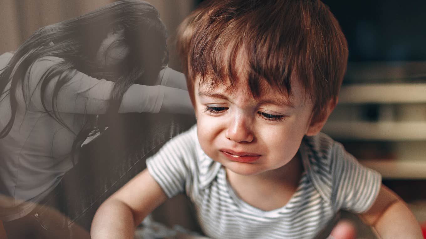 mom and son both crying after having to set boundaries