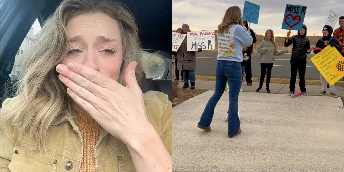 Maddie Richardson emotionally explains her firing and protests with her students.