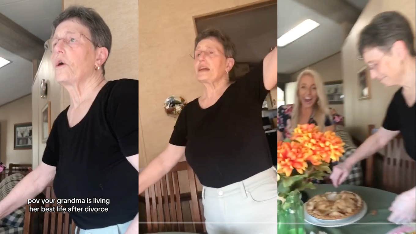 tiktok of grandma as she celebrates her divorce