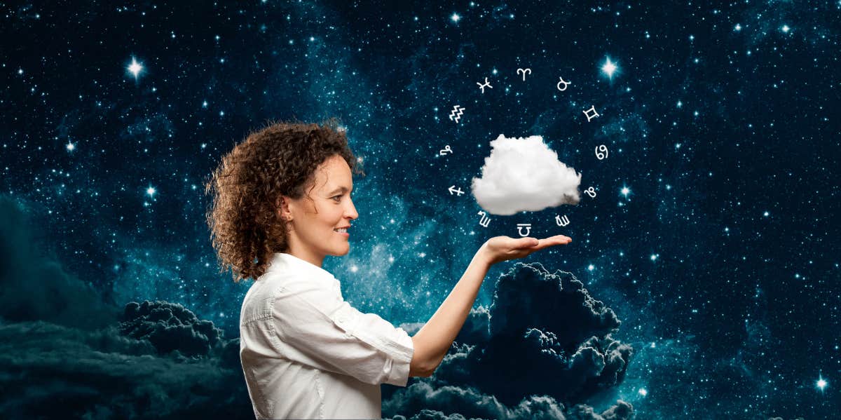 woman holding a cloud