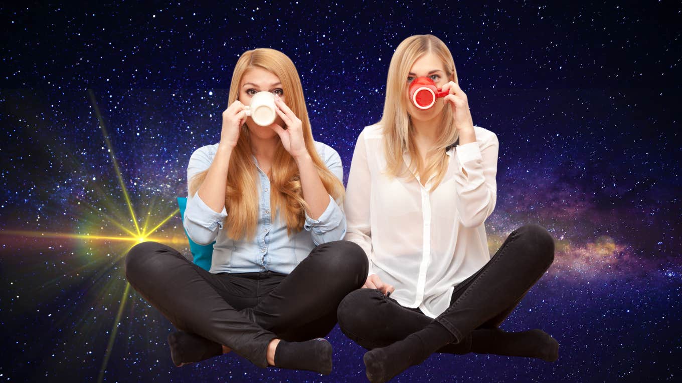 women hanging out in space