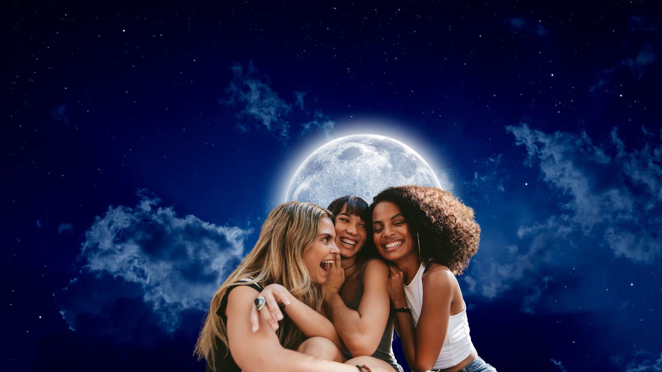 happy friends with a moon