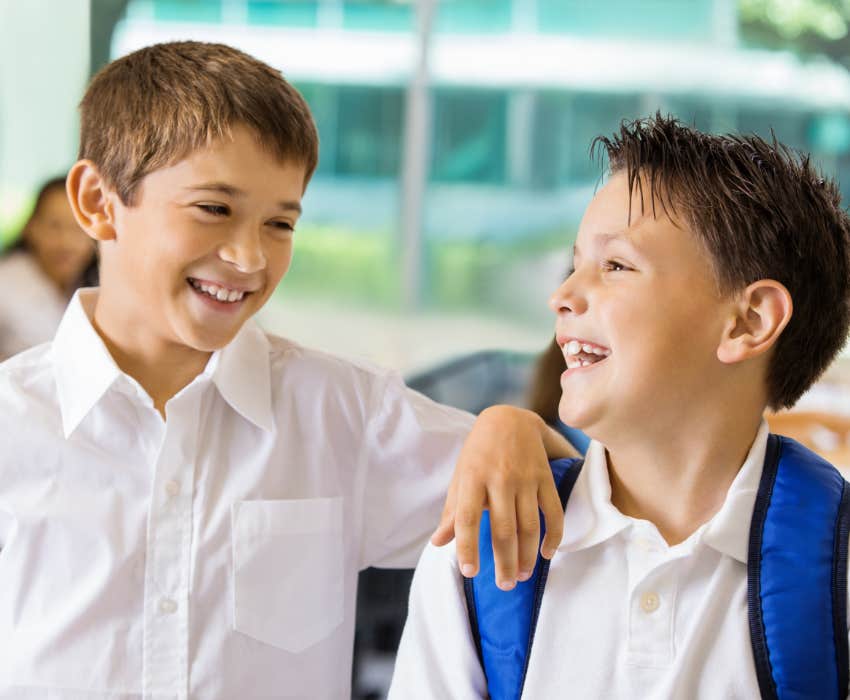 boys laughing together in school