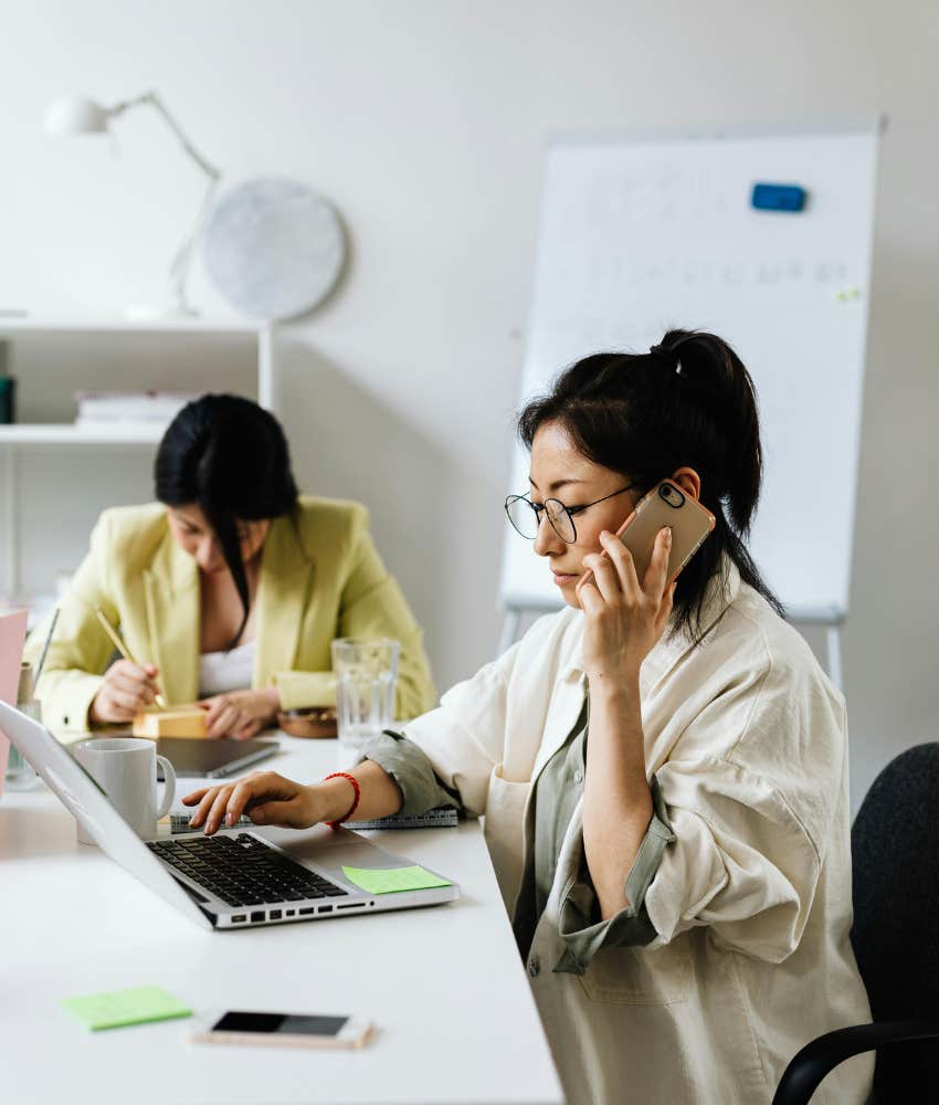 woman on the phone at work 