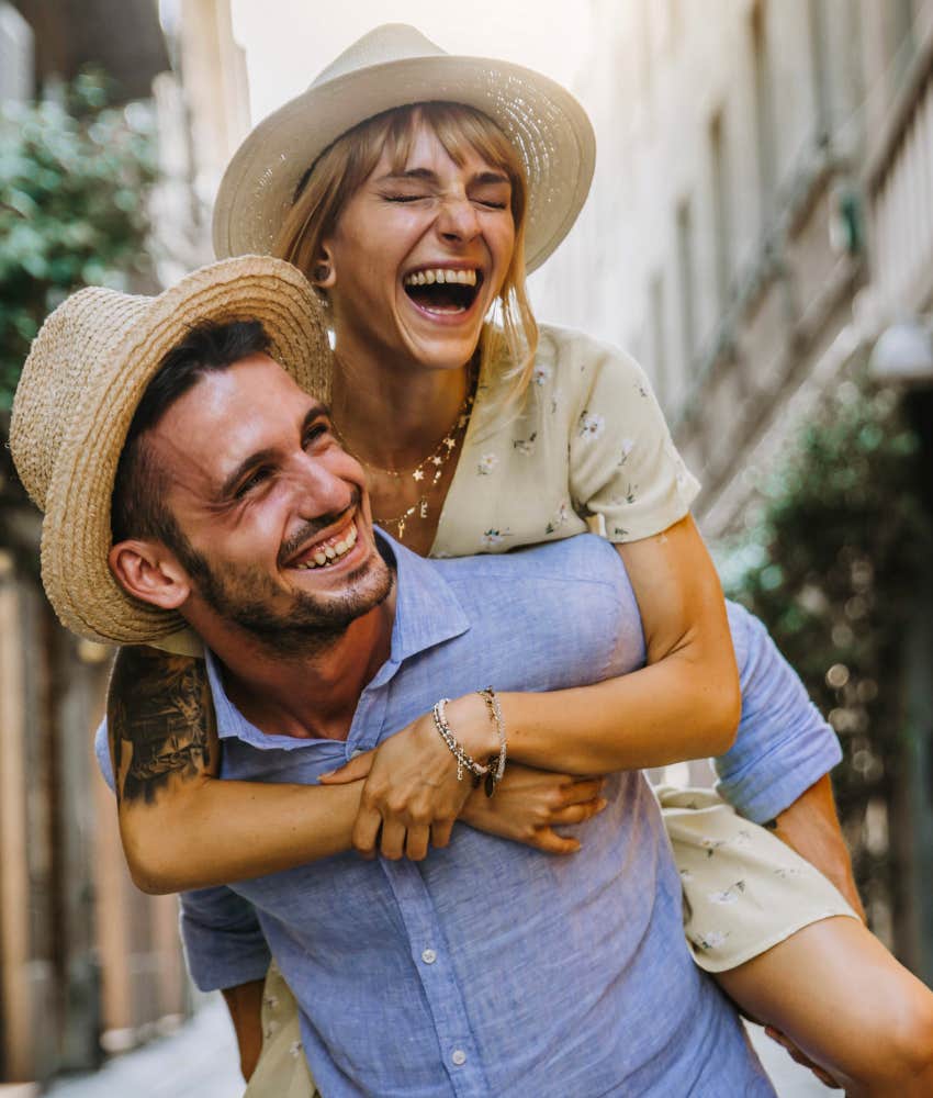 Young couple traveling together. 