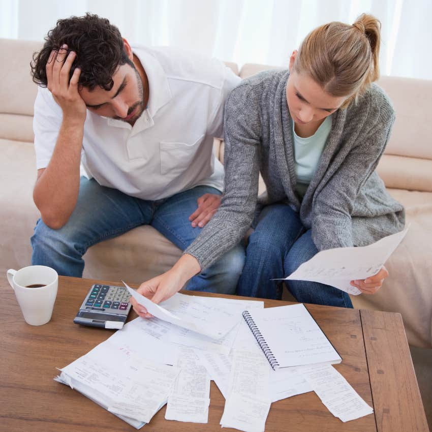 Couple looking over finances. 