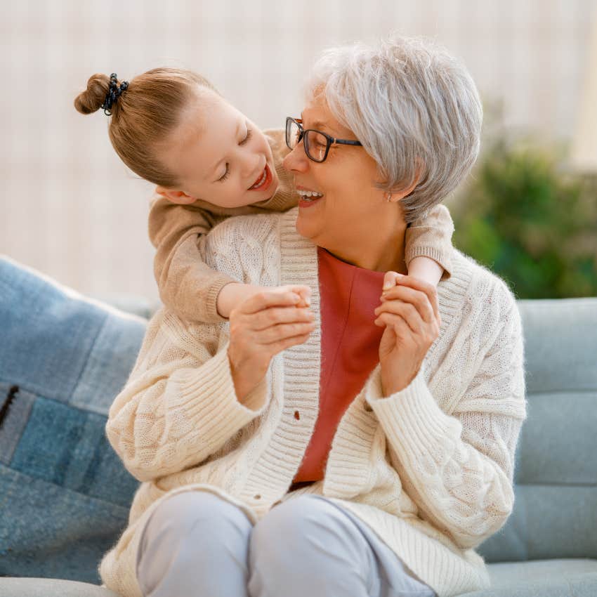 Grandma hugging her grandchild. 