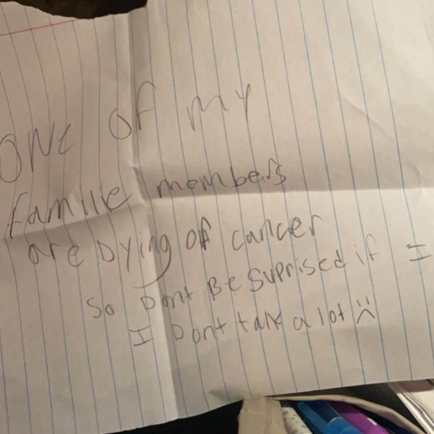Handwritten note to server from little boy. 