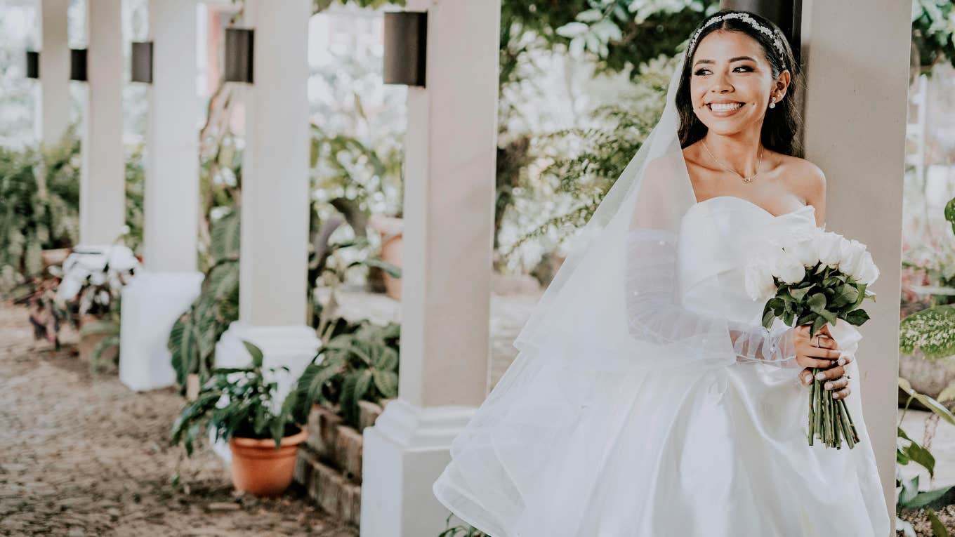 bride in wedding dress smiling