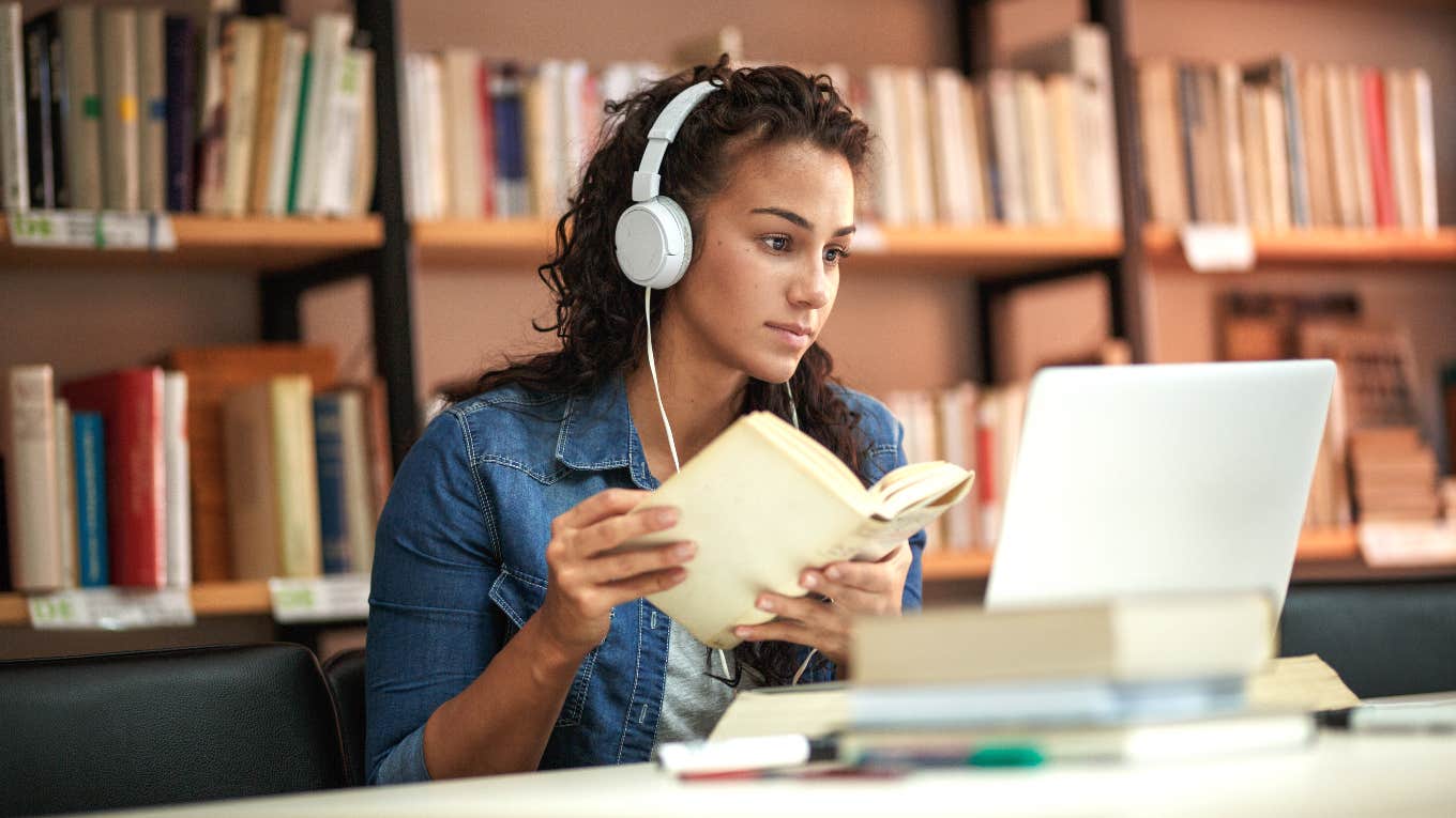 woman studying in library 