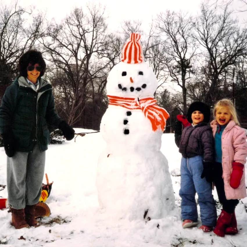 Kids and JoAnne building a snowman