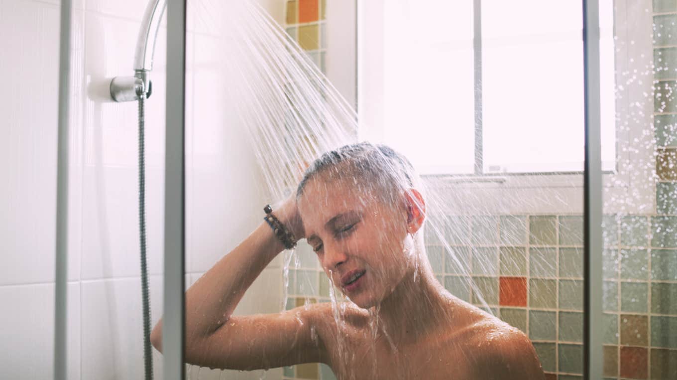 teenage boy showering 