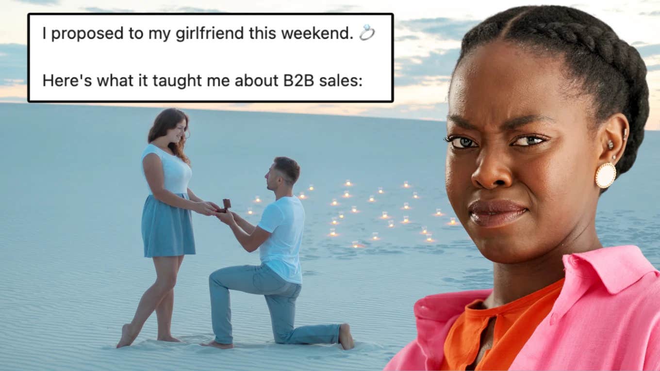 woman reacting to unhinged LinkedIn post about getting engaged
