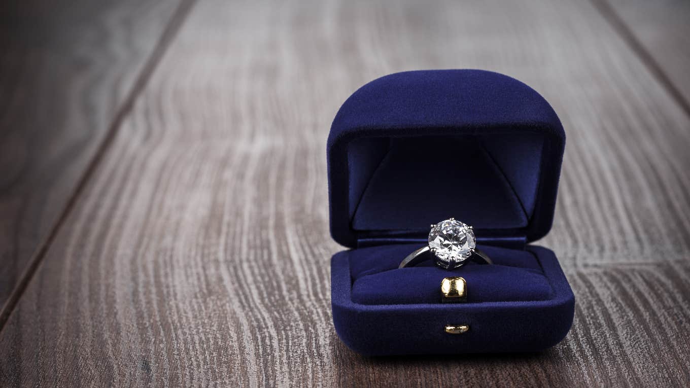 engagement ring in box on table