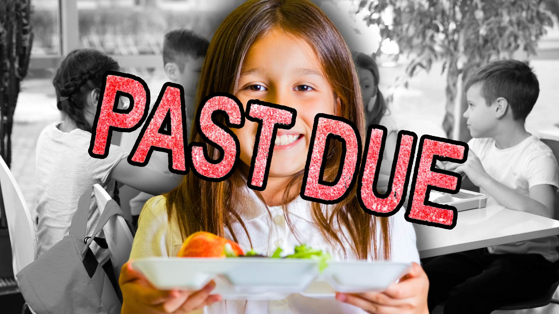 little girl with school lunch debt in a cafeteria