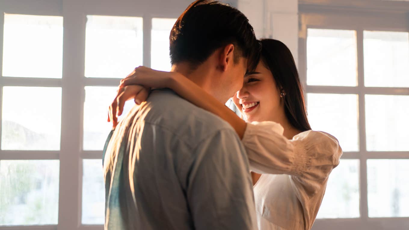 Young couples hugging and smiling. 