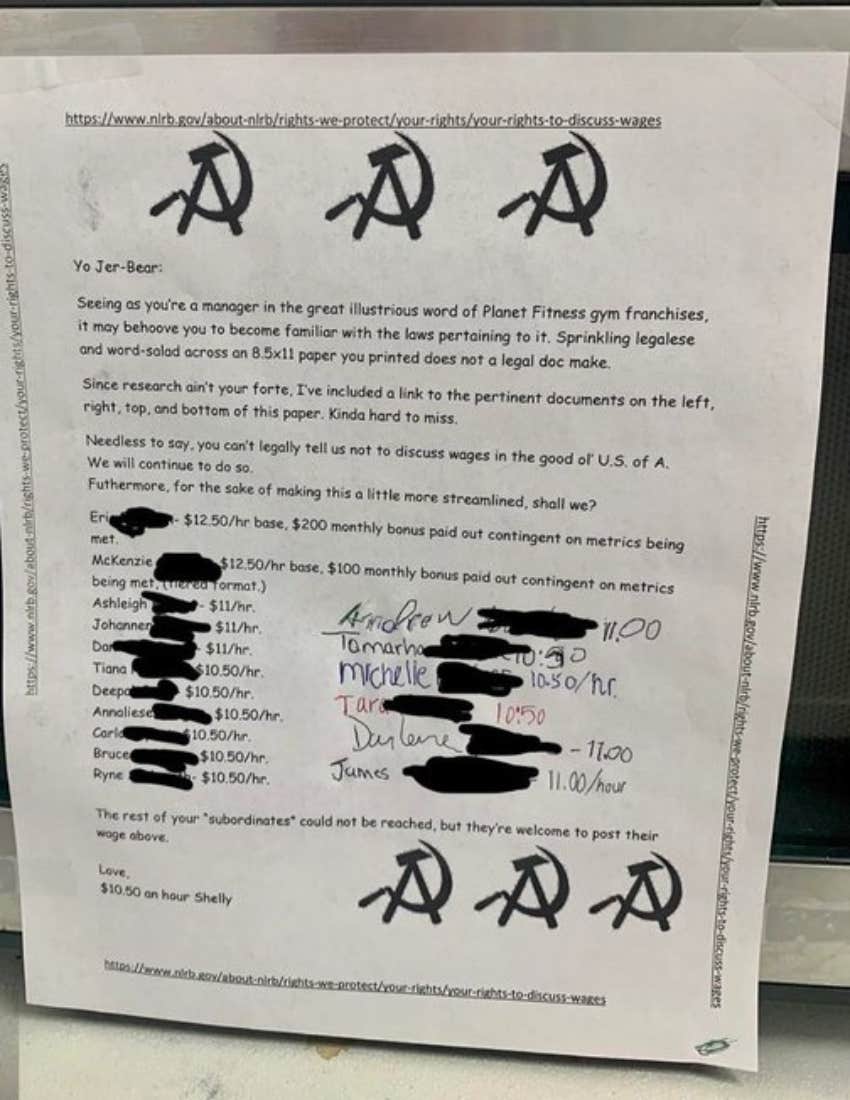 workers' trolling reply to notice from boss who forbids discussion of pay