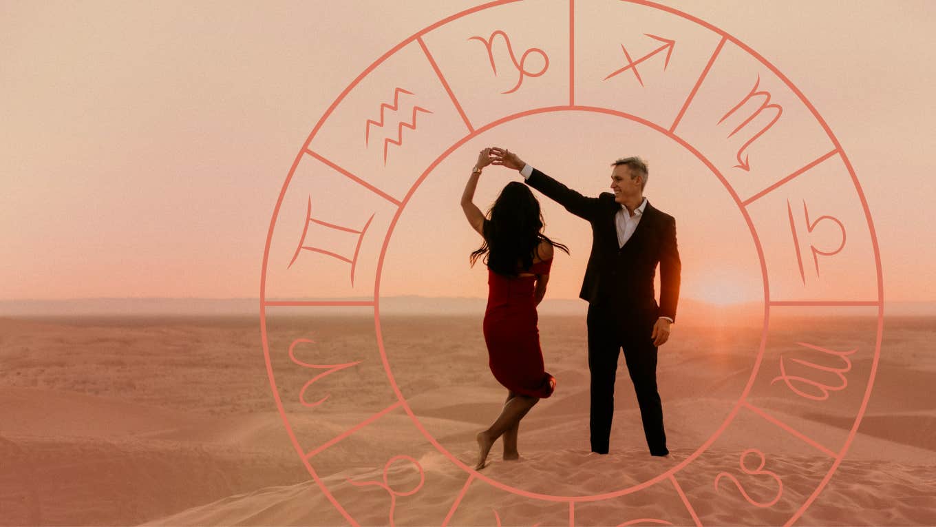 couple with zodiac wheel around them