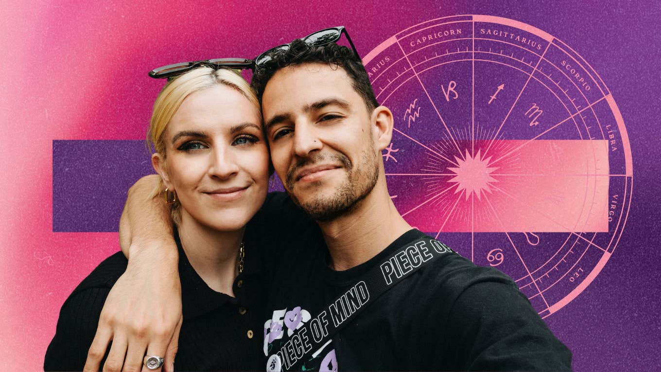 couple and zodiac wheel