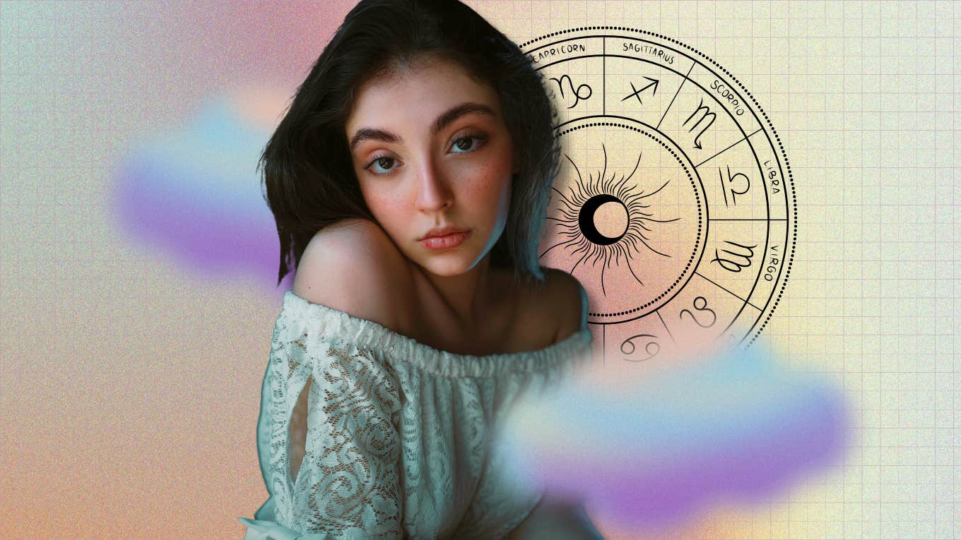 woman who is a late bloomer next to zodiac wheel