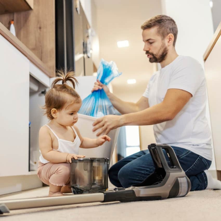 dad, baby, chores