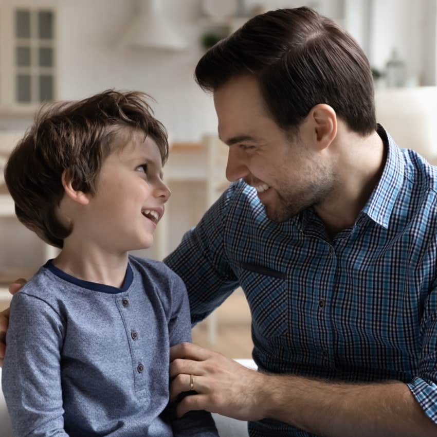 father son, smiling 