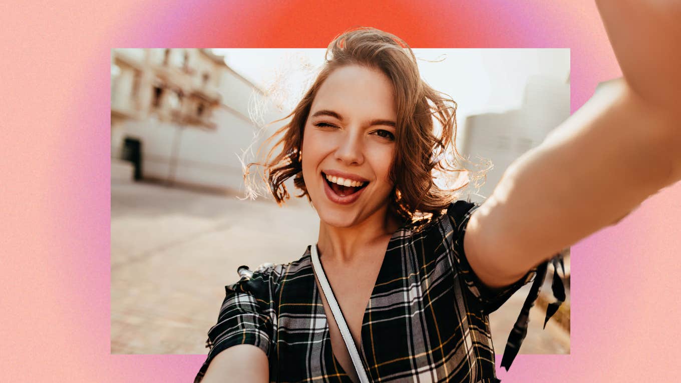 Woman finding her happy, taking a selfie 