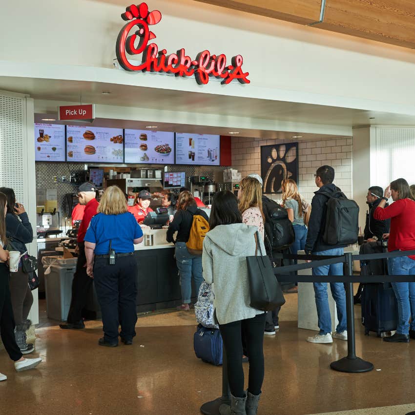 Chick-fil-A restaurant in a mall. 