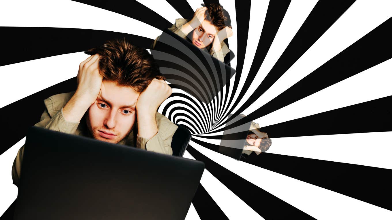 Man annoyed, going crazy staring at computer screen 