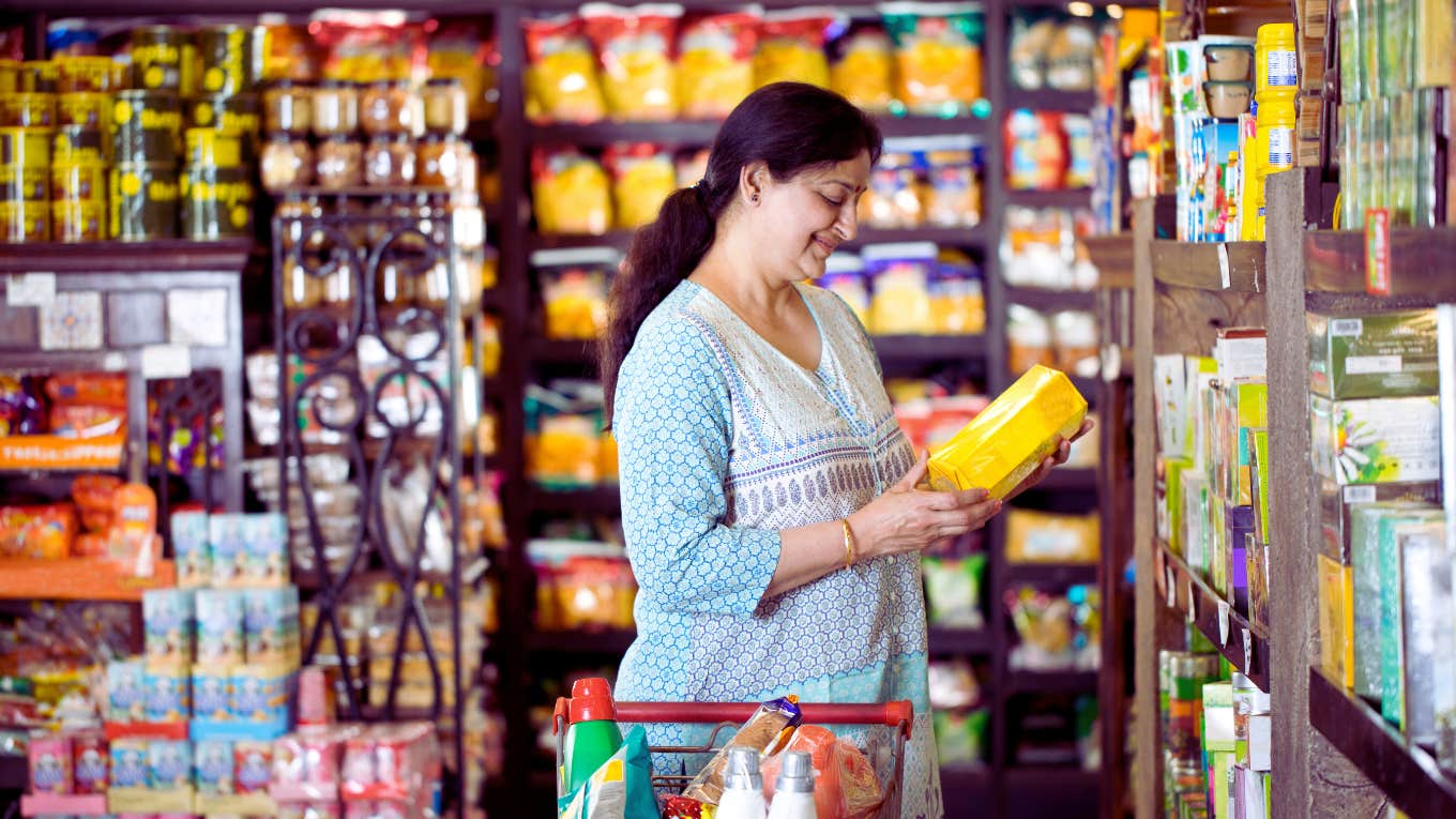 mom shopping in grocery store