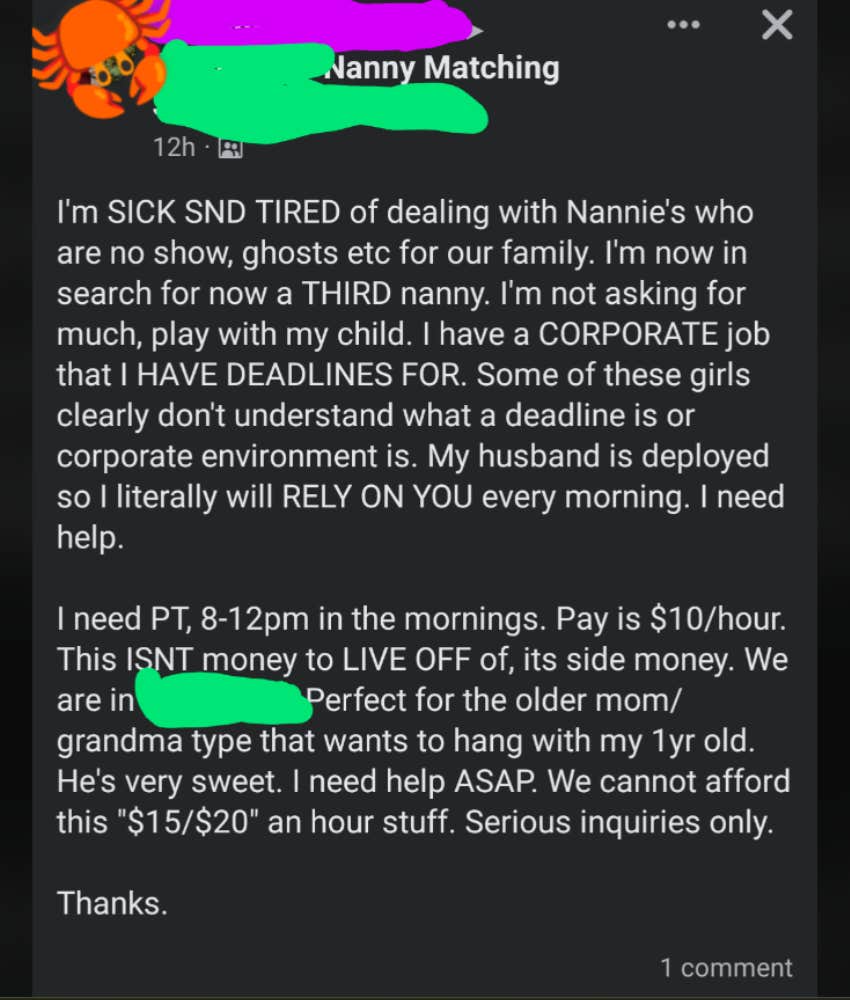 Reddit mom defends paying nanny ten dollars an hour
